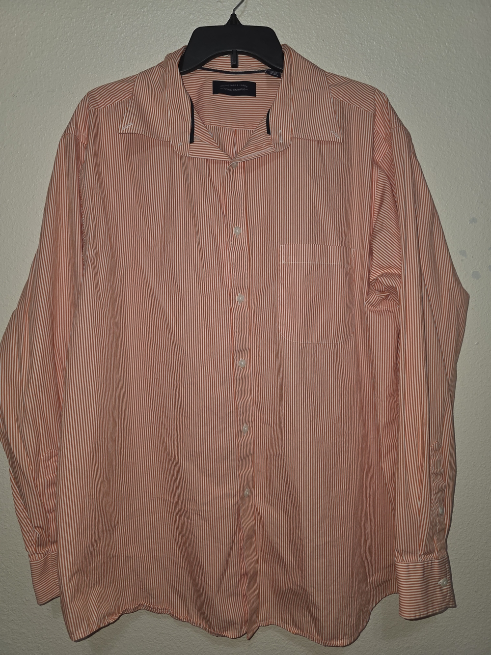 Roundtree & Yorke Peach and White Fine-Striped Dress Shirt